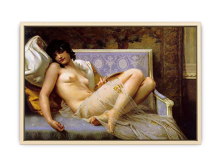 Jeune femme denudée sur canape (Young woman naked on a settee)  Art Print