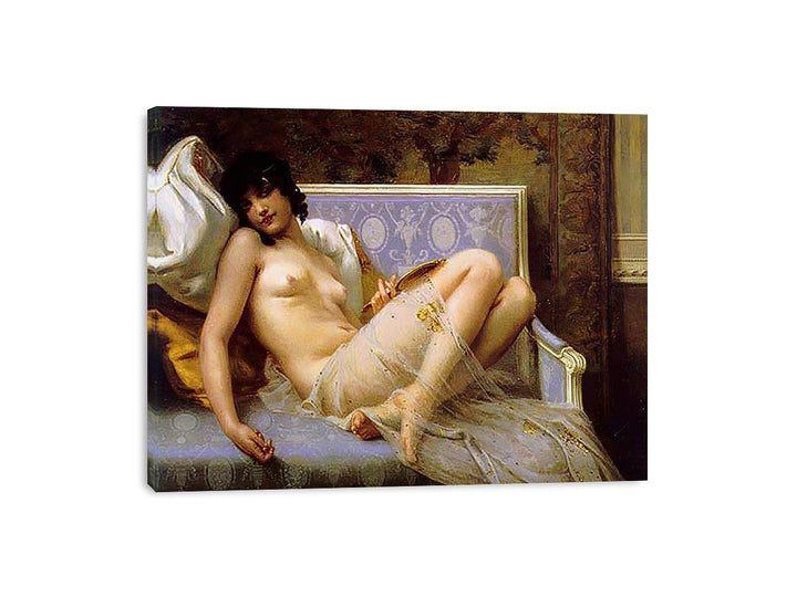 Jeune femme denudée sur canape (Young woman naked on a settee) Canvas Print