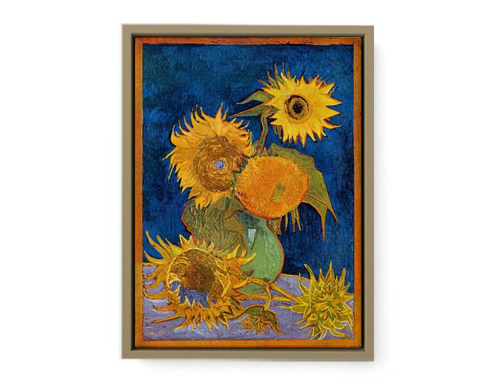 Sunflowers On Blue By Van Gogh framed Print