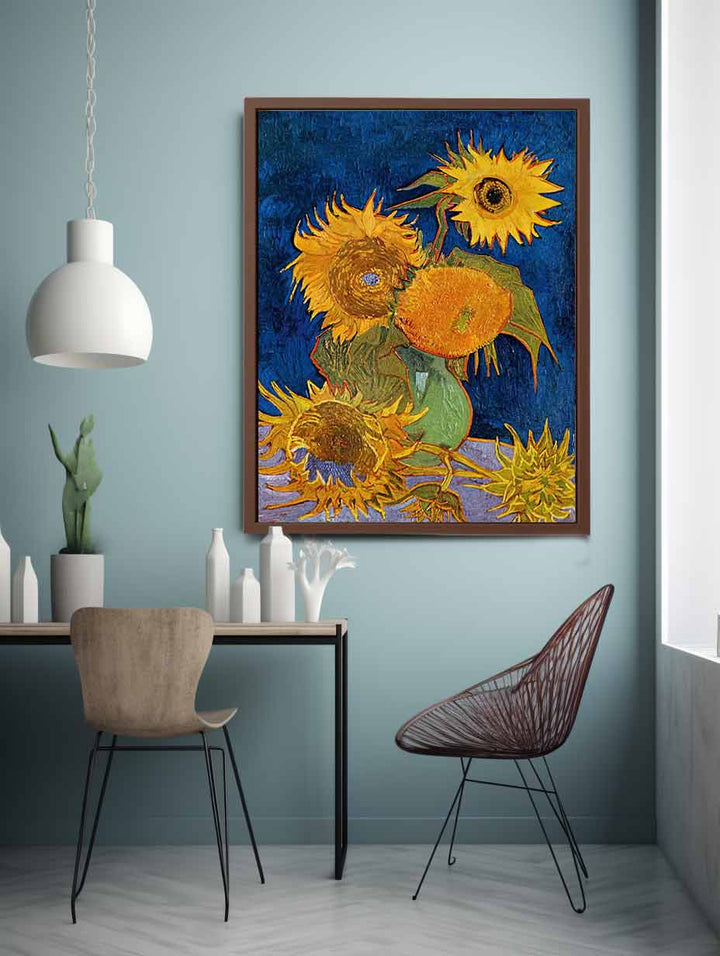 Sunflowers On Blue By Van Gogh Art Print