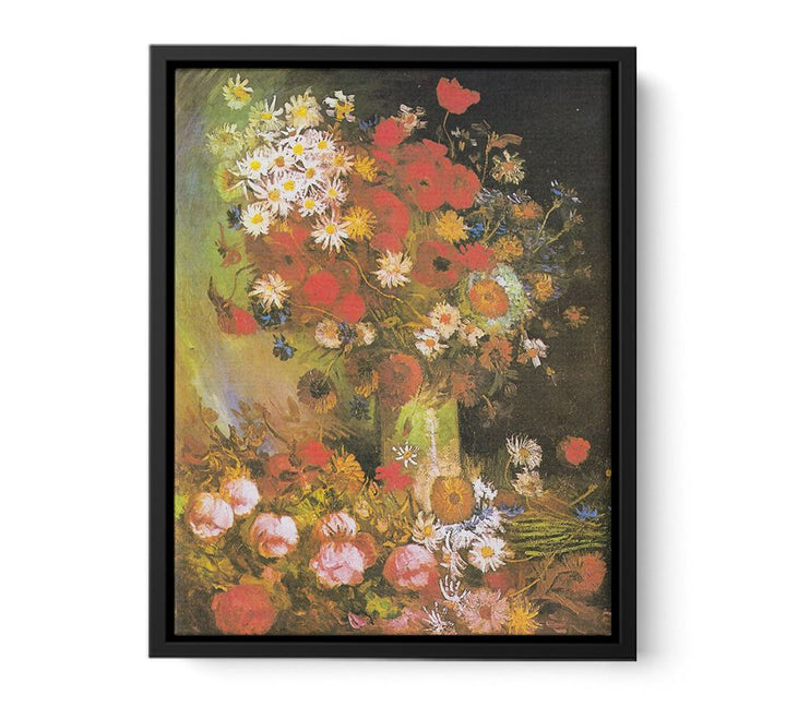 Vase with cornflowers and poppies, peonies and chrysanthemums  canvas Print