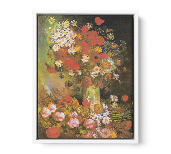 Vase with cornflowers and poppies, peonies and chrysanthemums  Painting