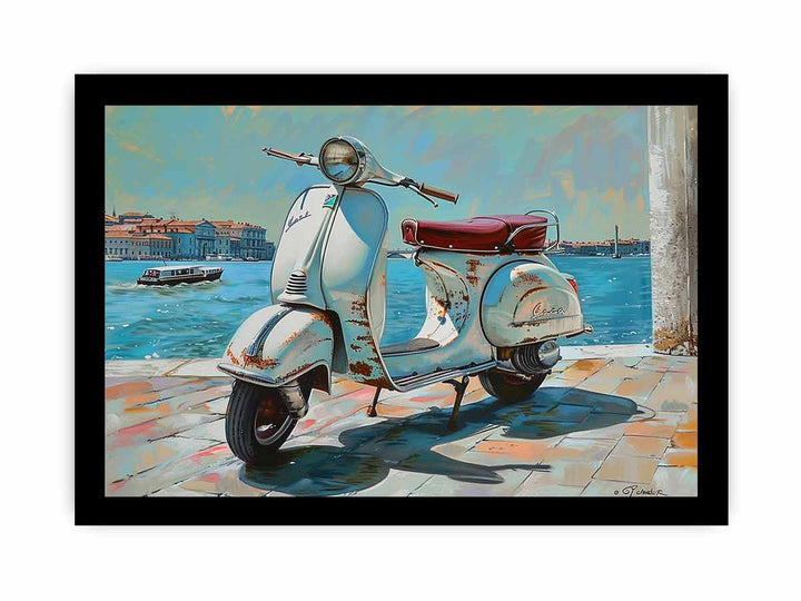 Vespa At River framed Print