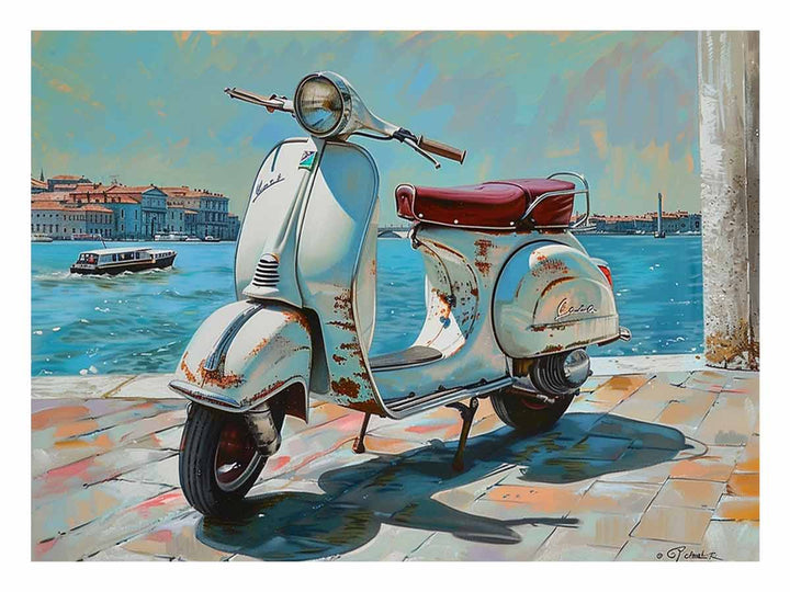 Vespa At River Art Print