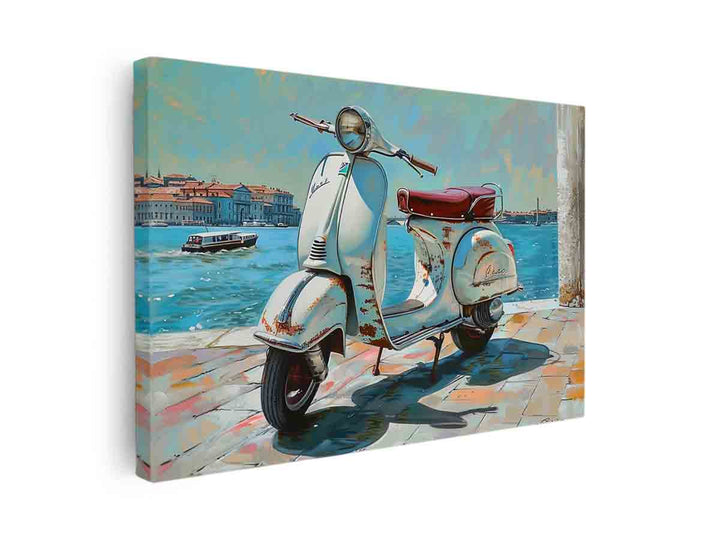 Vespa At River canvas Print