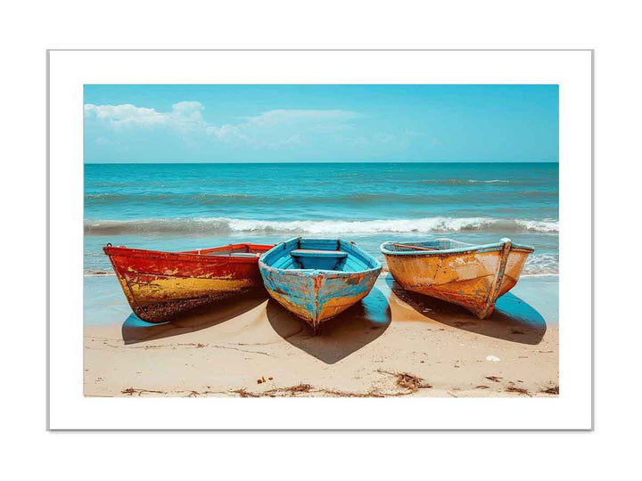 Hree Colorful Boats framed Print