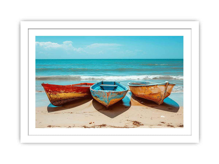 Hree Colorful Boats framed Print