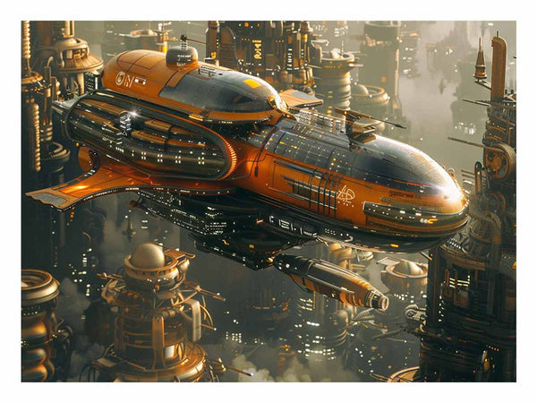 Space Ship  & Alein City Art Print