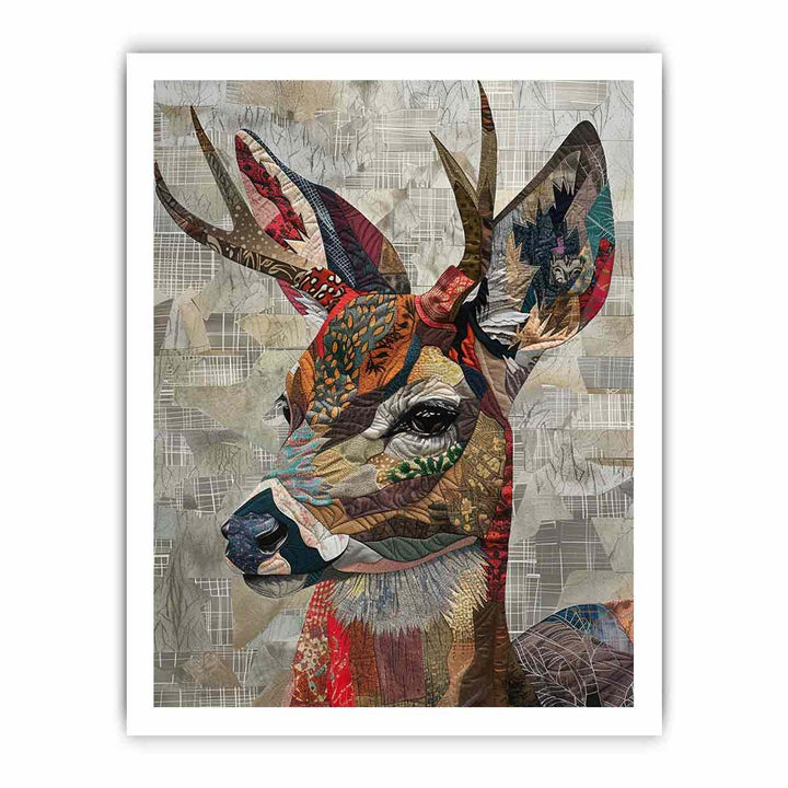 Deer Patchwork framed Print