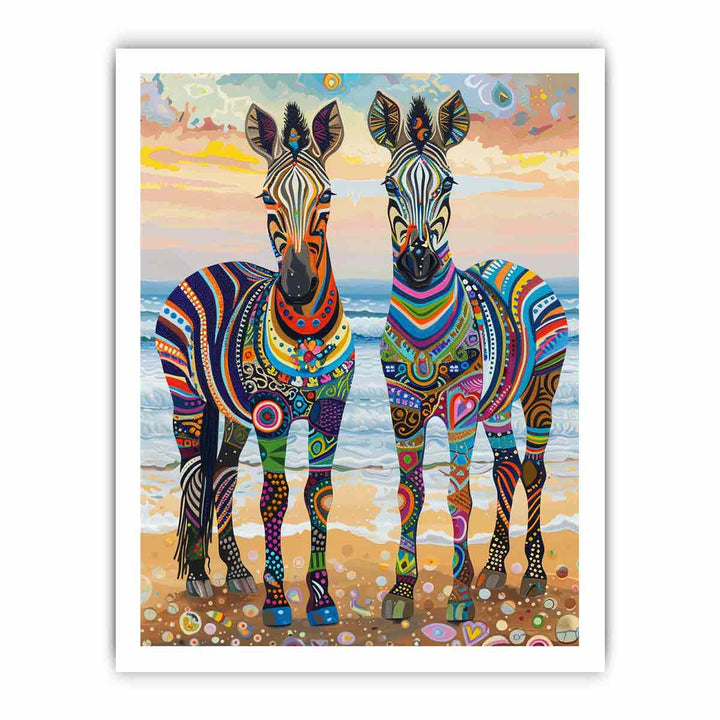 Two Zebras framed Print