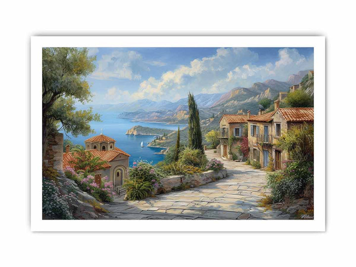 Greek Village  Art framed Print