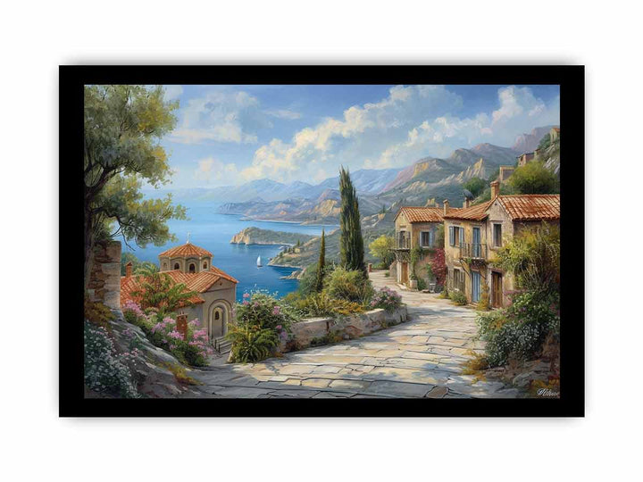 Greek Village  Art framed Print