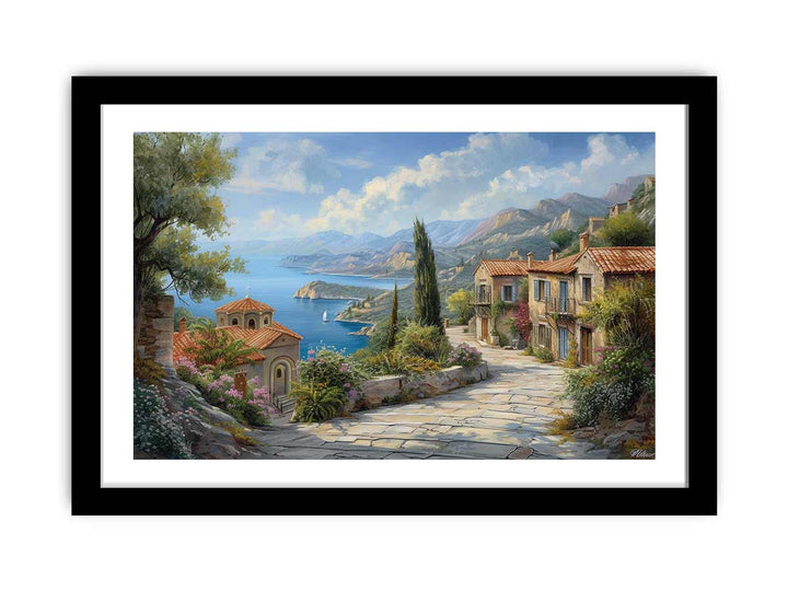 Greek Village  Art framed Print