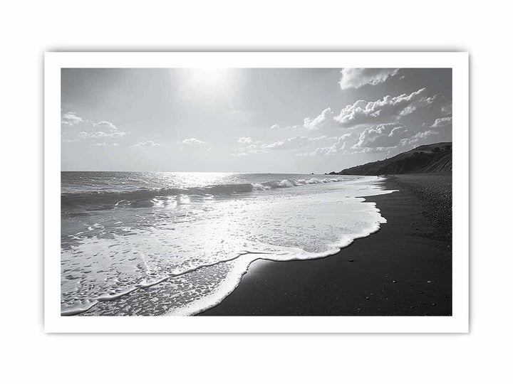 Black and white  Beach Art framed Print