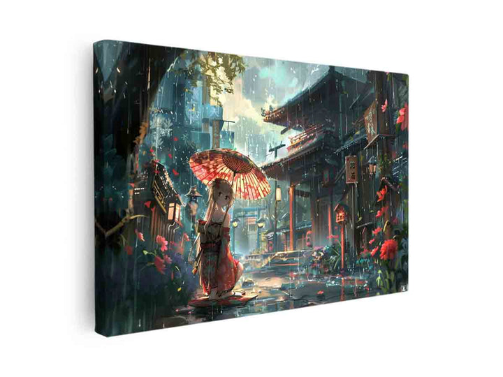 Anime in Rain  Art canvas Print