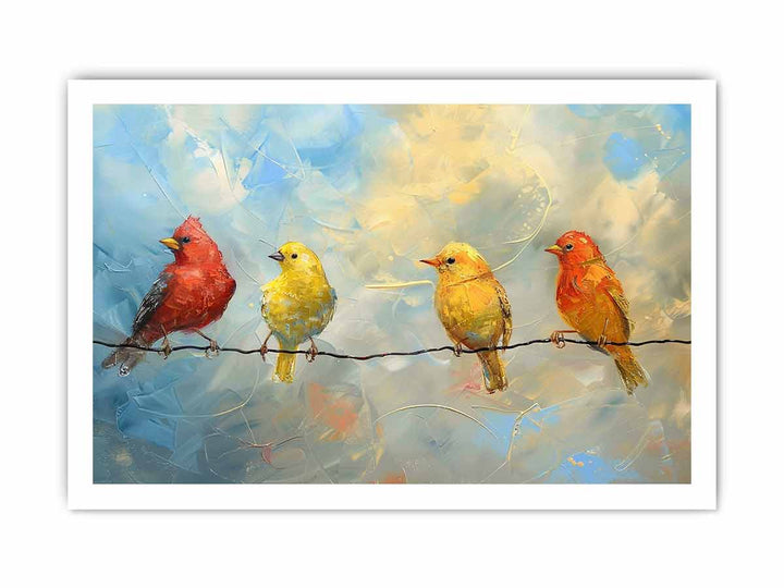 Birds painting on wire framed Print