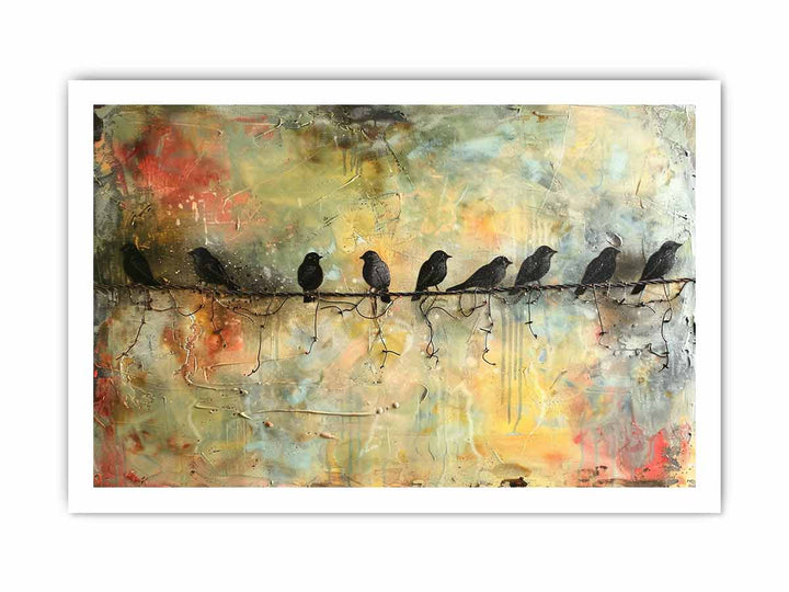 Birds  on wire Art framed Print