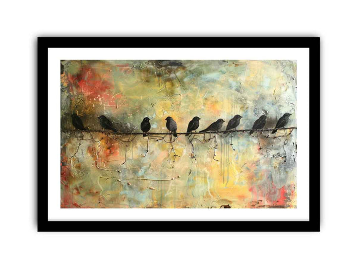 Birds  on wire Art framed Print