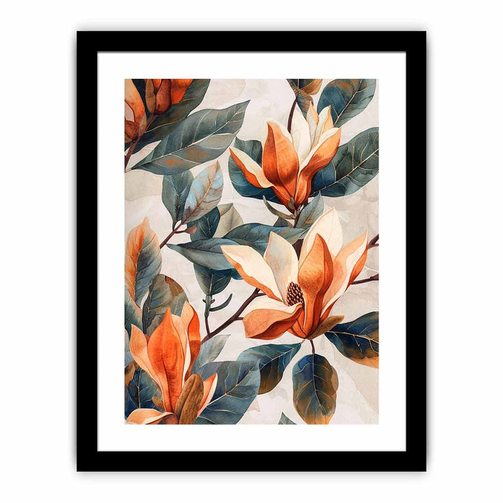 Watercolor Flower & Leaves framed Print