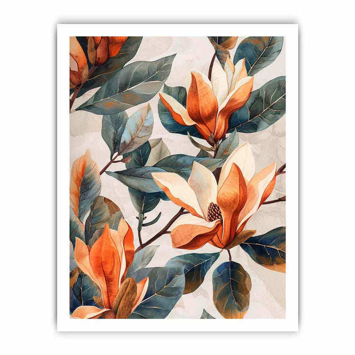 Watercolor Flower & Leaves framed Print