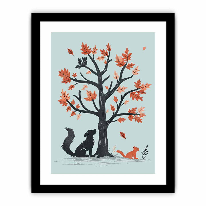 oak tree & animals Art framed Print