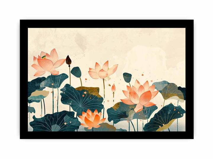 Watercolor lotus Art framed Print