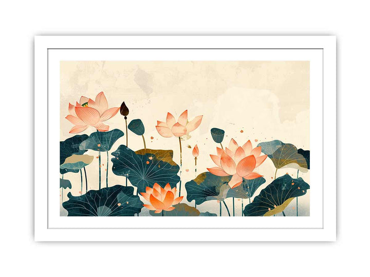 Watercolor lotus Art framed Print