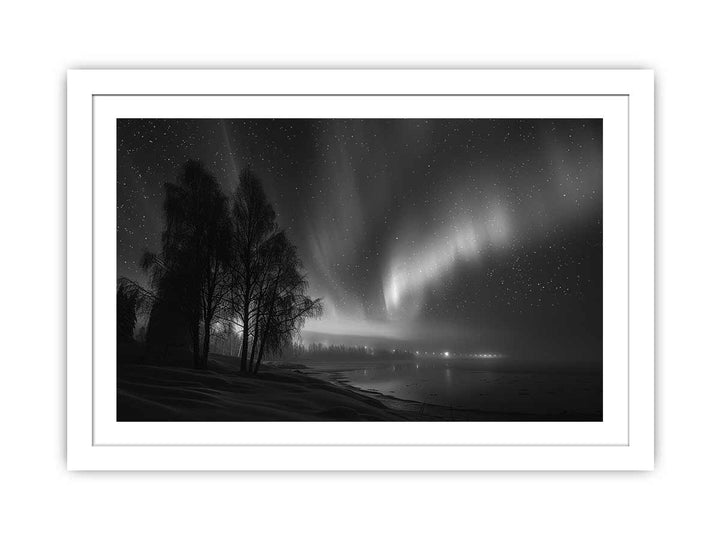 northern lights  balack &  white  framed Print