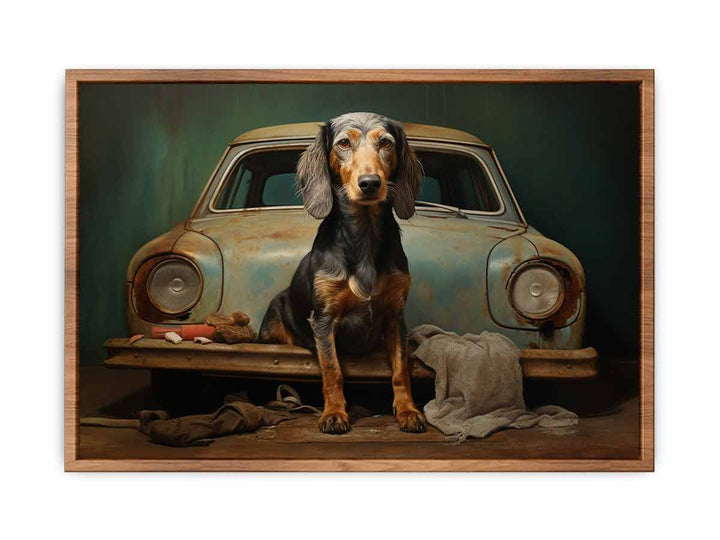 Dog on Car  Painting