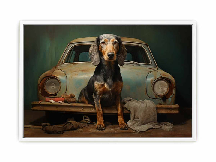 Dog on Car  Canvas Print