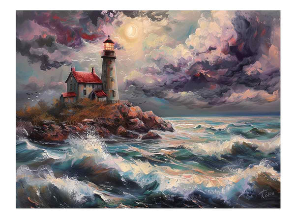 Rocky Shore Lighthouse Art 