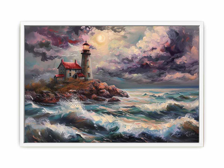 Rocky Shore Lighthouse Art  Canvas Print