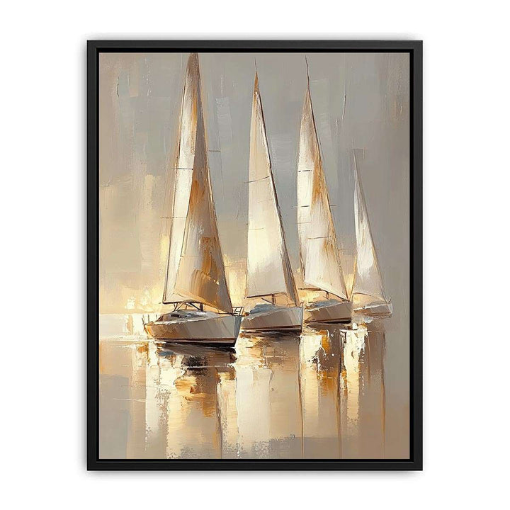 Golden Yacht Canvas Painting 