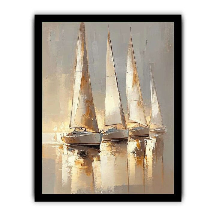 Golden Yacht Canvas Painting 