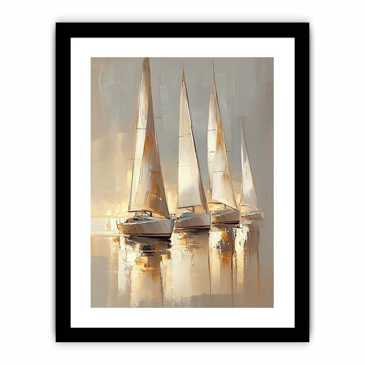 Golden Yacht Canvas Painting 