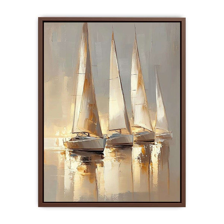 Golden Yacht Canvas Painting 