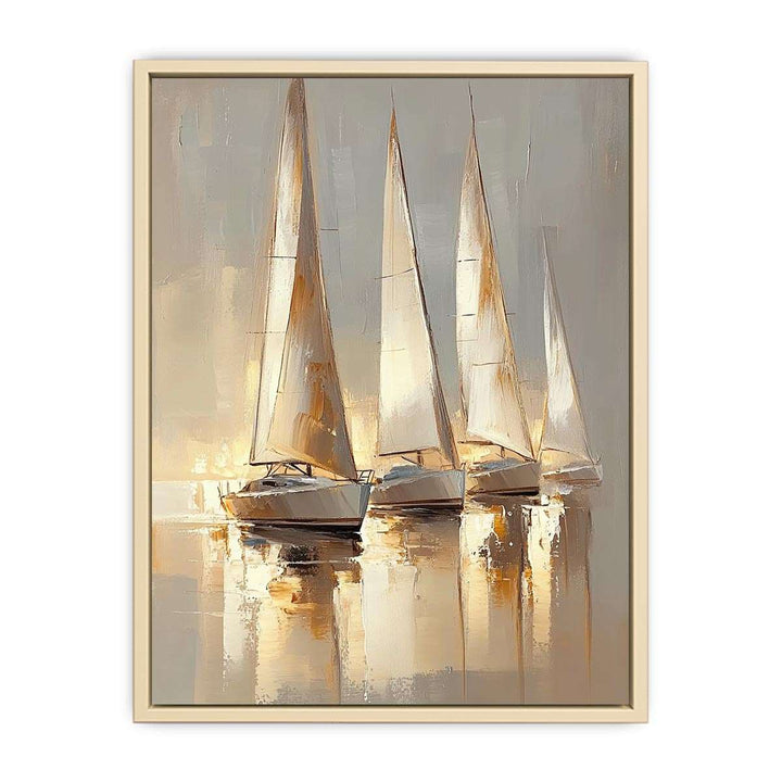 Golden Yacht Canvas Painting 