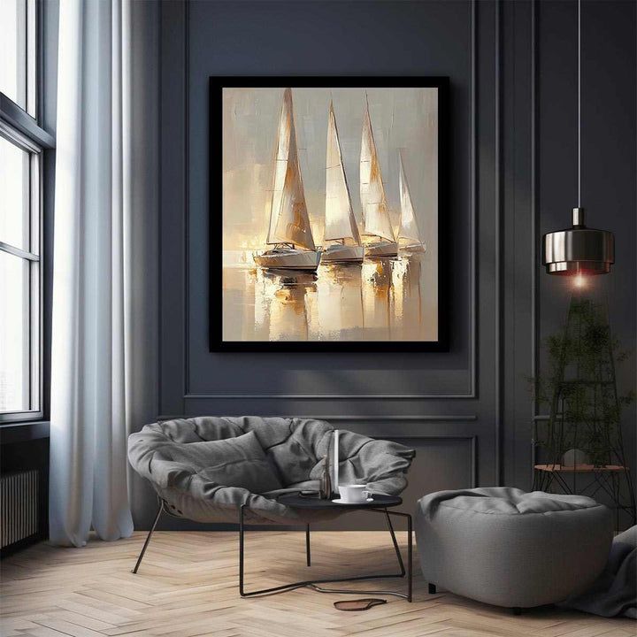 Golden Yacht Canvas Painting 