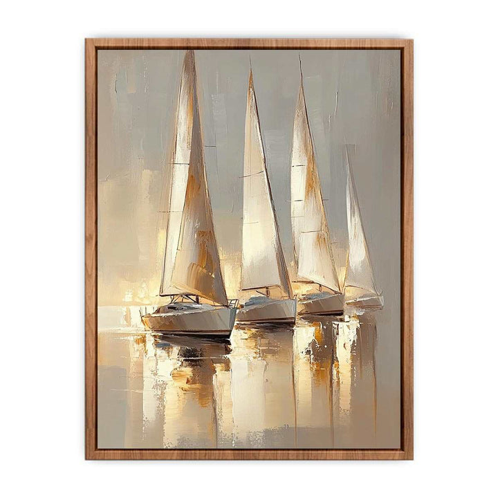 Golden Yacht Canvas Painting 