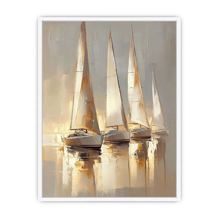 Golden Yacht Canvas Painting 