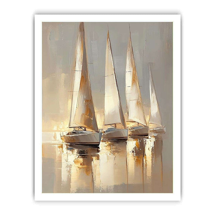 Golden Yacht Canvas Painting 