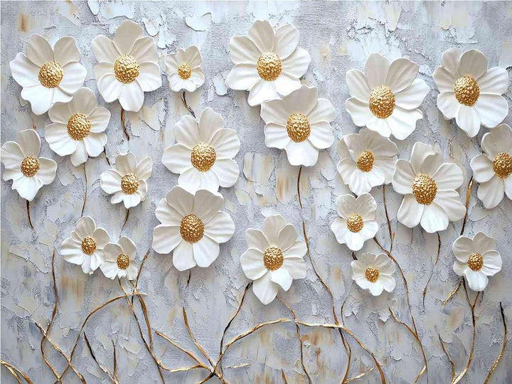 White Flowers Canvas Painting 