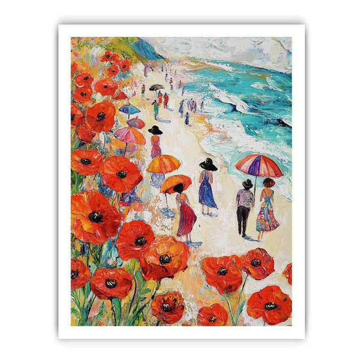 Poppies On The Beach Canvas Painting 