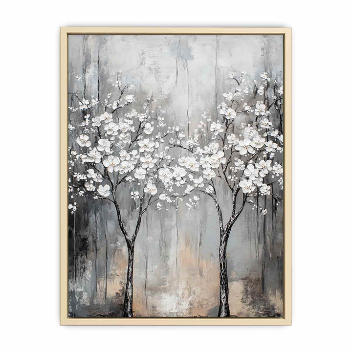 Abstract Silver Trees Canvas Painting 