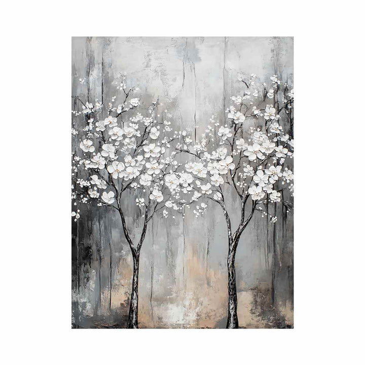 Abstract Silver Trees Oil Painting 