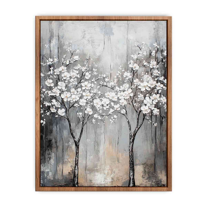 Abstract Silver Trees Canvas Painting 