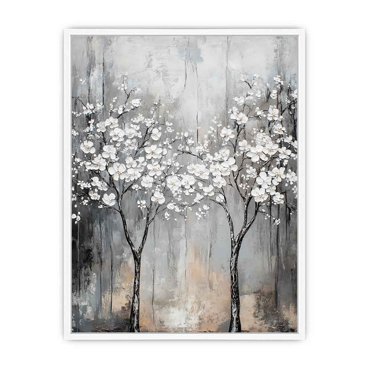 Abstract Silver Trees Canvas Painting 