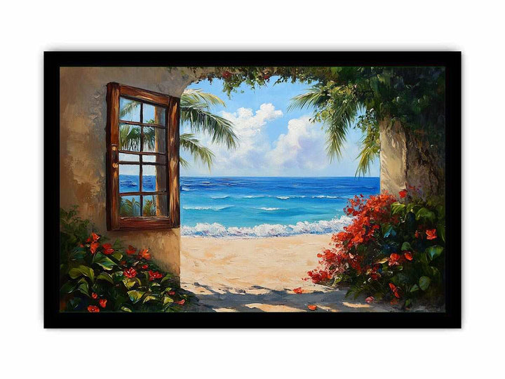 Beach Window Canvas Painting 