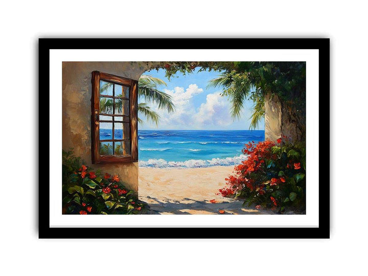 Beach Window Canvas Painting 