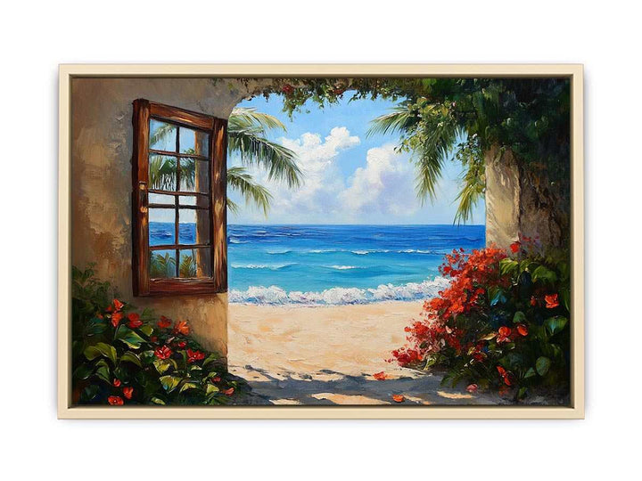 Beach Window Canvas Painting 